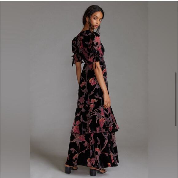 Hutch Black Motif Tiered Velvet Wrap Dress Size X Small - Picture 4 of 8